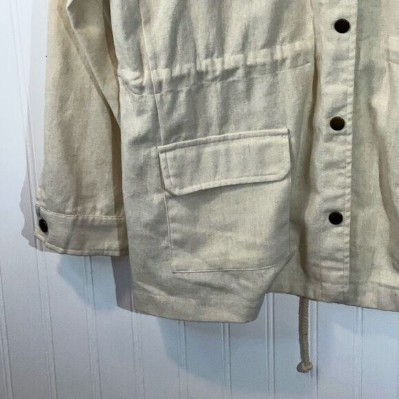 Mystree Snap Front Embroidery Jacket Womens MediumTan Pockets Tie Waist Long Slv - Picture 5 of 8